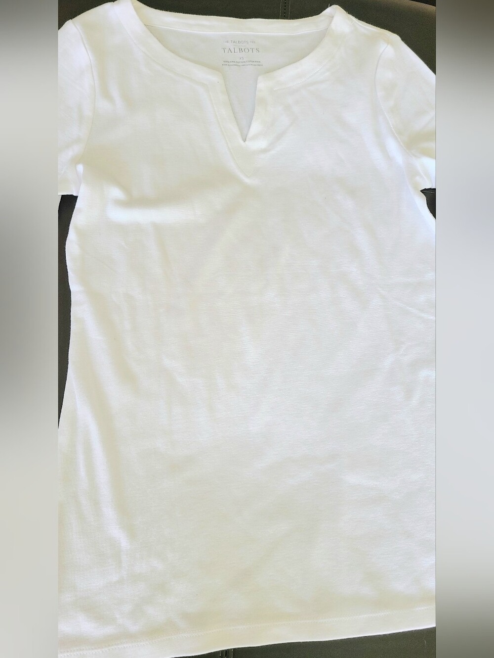 Talbots White Short-Sleeve Notch Neck Tee